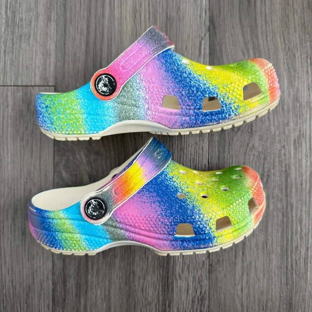 Crocs Kids Classic Clog Spray Dye Rainbow Multicolor Size C13 Slip On Shoes